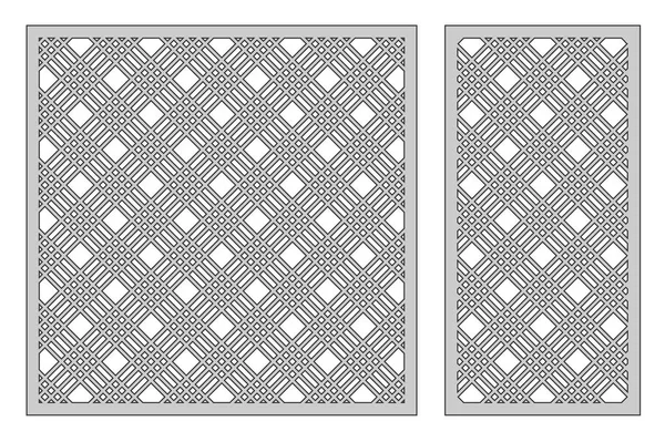 Ställ in mall för att skära. Diagonala linjer i geometriska mönster. Laser cut. Förhållandet 1:1, 1:2. Vektorillustration. — Stock vektor