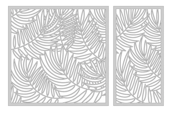 Establecer plantilla para el corte. Patrón de hojas de palma. Corte por láser. Relación 1: 1, 1: 2. Ilustración vectorial . — Archivo Imágenes Vectoriales