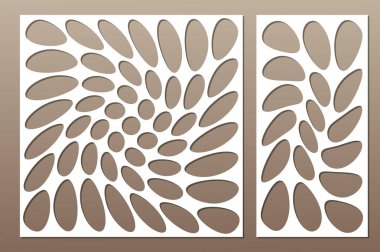 Dekoratif kart kesme için ayarlayın. Daire sarmal desen. Lazer kesim. Oranı 1:1, 1:2. Vektör çizim.