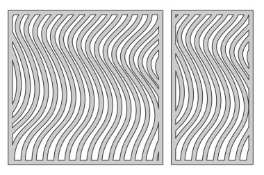 Kesme ayarlama şablonu. 3D modeli satır. Lazer kesim. Oranı 1:1, 1:2. Vektör çizim.