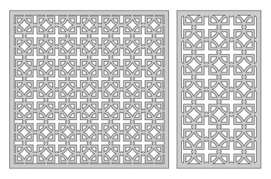 Kesme ayarlama şablonu. Kare modeli tekrarlamak. Lazer kesim. Oranı 1:1, 1:2. Vektör çizim.