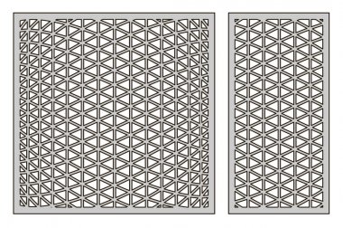 Kesme ayarlama şablonu. Üçgen kafes 3B model. Lazer kesim. Oranı 1:1, 1:2. Vektör çizim.