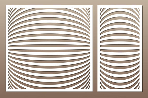 Set decorative card for cutting. Abstract lines pattern. Laser cut. Ratio 1:1, 1:2. Vector illustration.