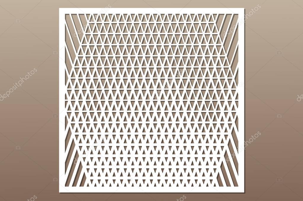 Decorative card for cutting.  Triangle line decor pattern. Laser cut. Ratio 1:1. Vector illustration.