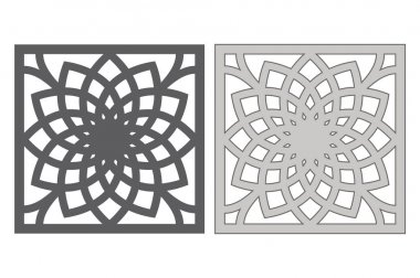 Kesim için şablon. Geometrik çiçek deseni. Lazer kesim. Oranı 1:1. Vektör çizim.