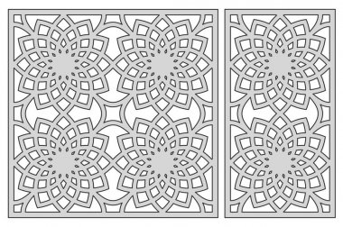 Kesim için şablon. Geometrik çiçek deseni. Lazer kesim. Oran 1:2, 1:1 ayarlayın. Vektör çizim.