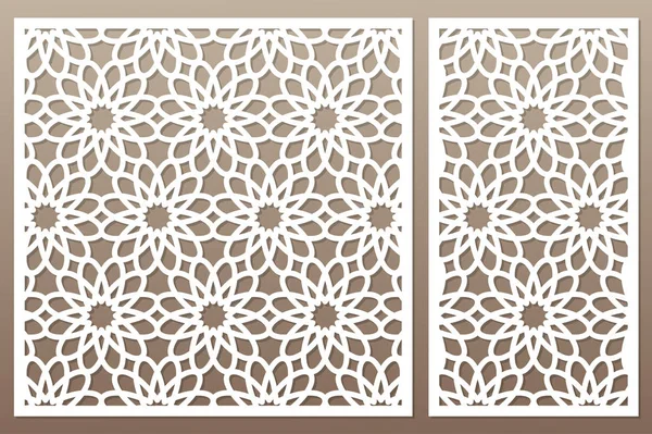 Kesim için şablon. Geometrik çiçek deseni. Lazer kesim. Oran 1:2, 1:1 ayarlayın. Vektör çizim.