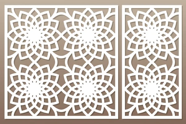 Kesim için şablon. Geometrik çiçek deseni. Lazer kesim. Oran 1:2, 1:1 ayarlayın. Vektör çizim.