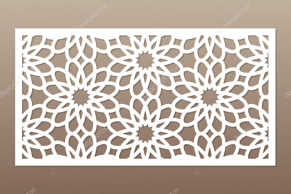 Template for cutting. Geometric flower pattern. Laser cut. Ratio 1:2. Vector illustration.