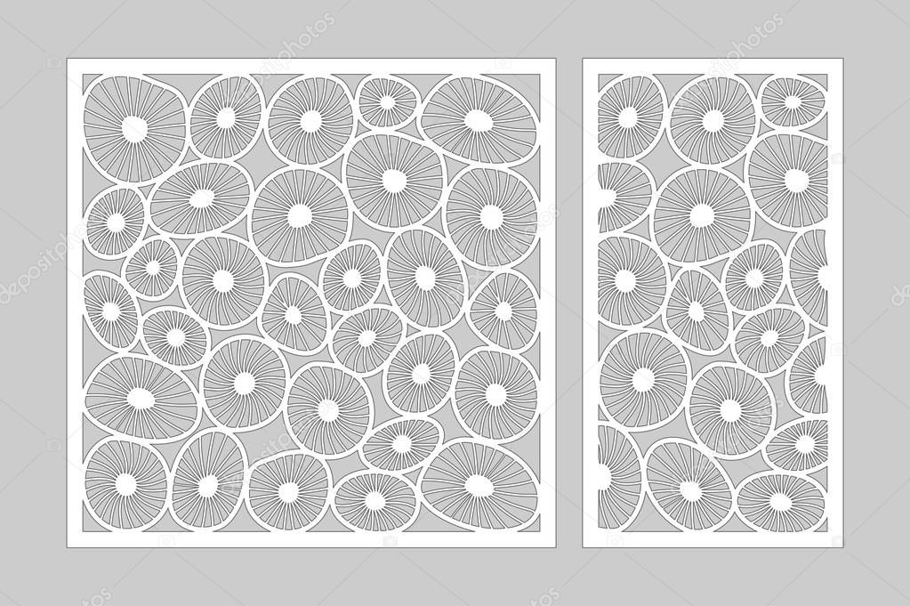 Template for cutting. Round art pattern. Laser cut. Set ratio 1:2, 1:1. Vector illustration.