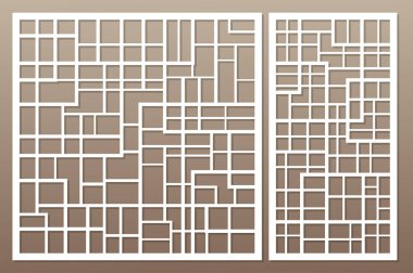 Kesim için şablon. Özet satırları, Meydanı, tuğla desen. Lazer kesim. Oranı 1:1, 1:2 ayarlayın. Vektör çizim.