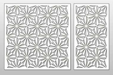Kesim için şablon. Kare, optik desen. Lazer kesim. Oranı 1:1, 1:2 ayarlayın. Vektör çizim.