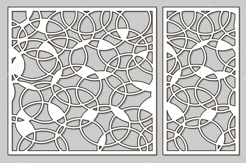Template for cutting. Abstract circle pattern. Laser cut. Set ratio 1:1, 1:2. Vector illustration.