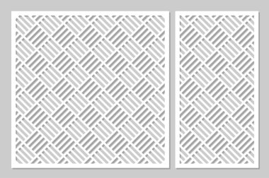 Kesim için şablon. Geometrik çizgi kare desen. Lazer kesim. Oranı 1:1, 1:2 ayarlayın. Vektör çizim.