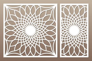 Kesim için şablon. Çiçek, geometrik desen. Lazer kesim. Oranı 1:1, 1:2 ayarlayın. Vektör çizim.