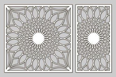Kesim için şablon. Çiçek, geometrik desen. Lazer kesim. Oranı 1:1, 1:2 ayarlayın. Vektör çizim.