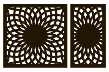 Kesim için şablon. Çiçek, geometrik desen. Lazer kesim. Oranı 1:1, 1:2 ayarlayın. Vektör çizim.