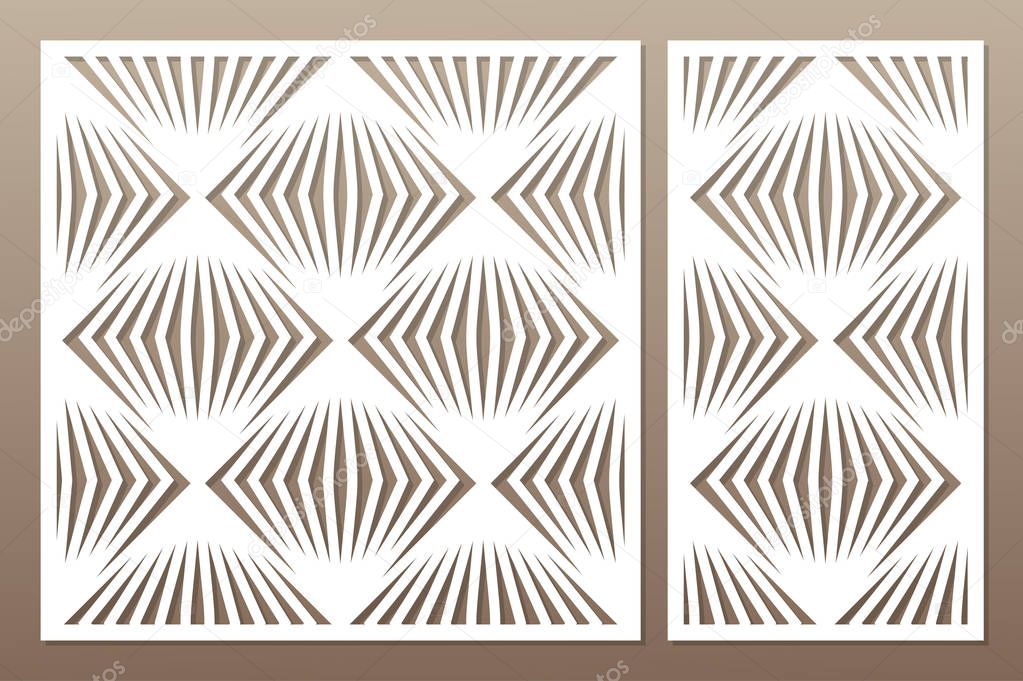 Template for cutting. Square line, geometric pattern. Laser cut. Set ratio 1:1, 1:2. Vector illustration.