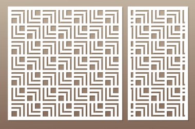 Kesim için şablon. Geometrik çizgi kare desen. Lazer kesim. Oranı 1:1, 1:2 ayarlayın. Vektör çizim.
