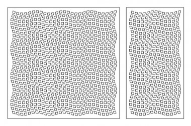 Dekoratif kart kesme için ayarlayın. Kare desen. Lazer kesim. Oranı 1:1, 1:2. Vektör çizim.