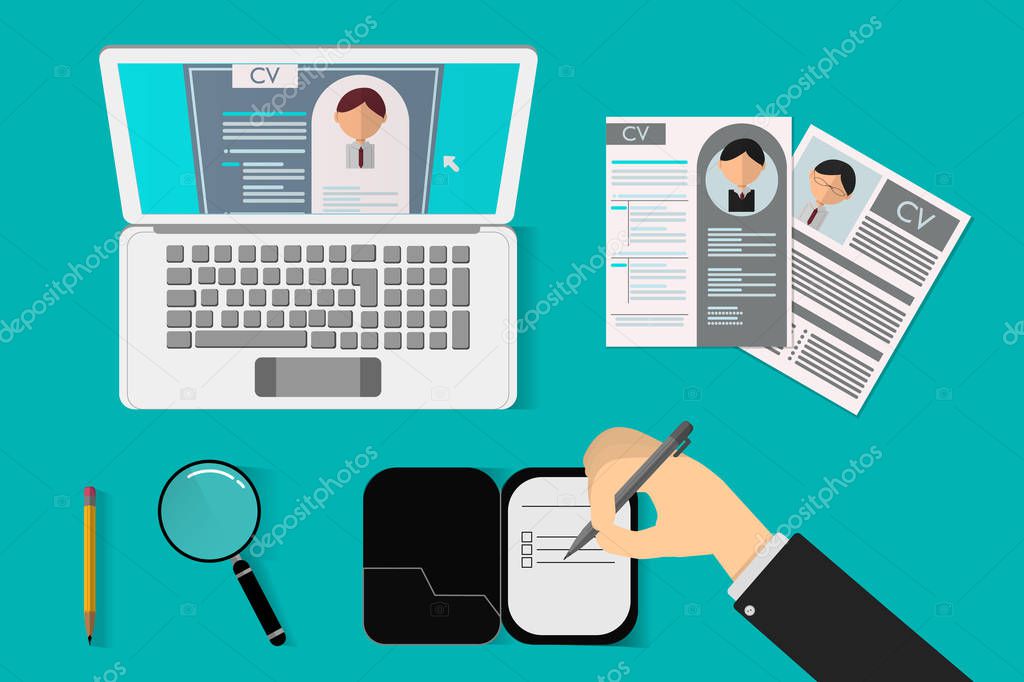Office Recruiter Recruits Desk Resume Candidates for Vacancy. Curriculum vitae