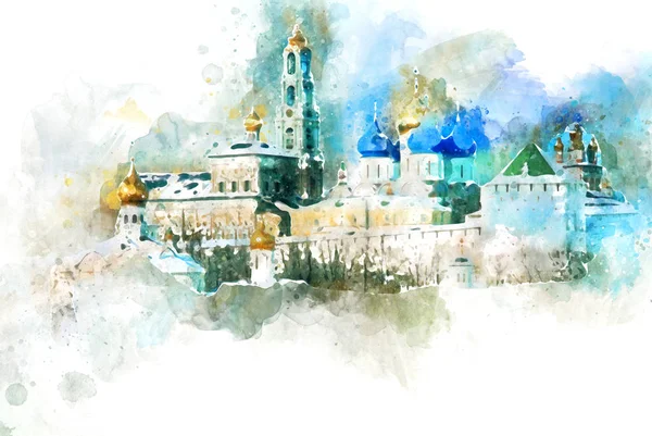 Sergiev Posad Aquarel Skyline — Stockfoto