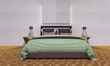 Modern ve çatı katı yatak odası iç-3d render