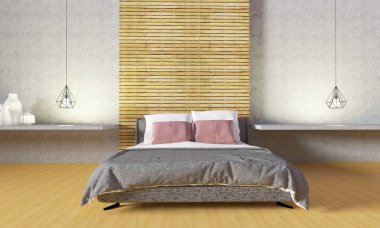 Modern ve çatı katı yatak odası iç-3d render