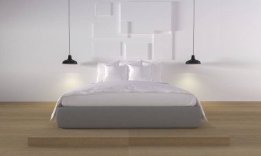 Modern ve çatı katı yatak odası iç-3d render