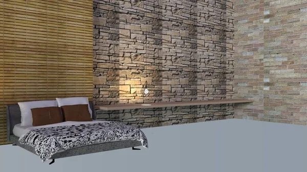 Modern ve çatı katı yatak odası iç-3d render