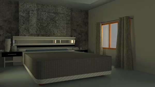 Modern ve çatı katı yatak odası iç-3d render