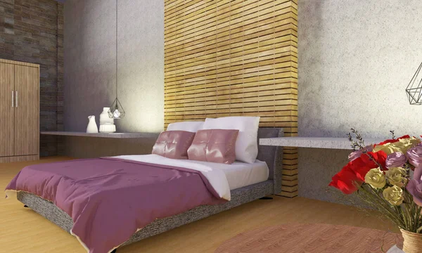 Modern ve çatı katı yatak odası iç-3d render