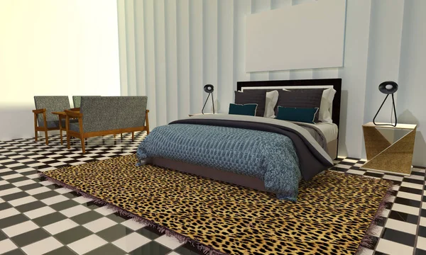 Modern ve çatı katı yatak odası iç-3d render