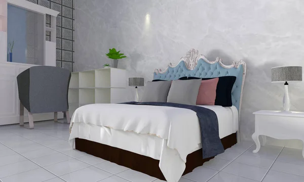 Modern ve çatı katı yatak odası iç-3d render