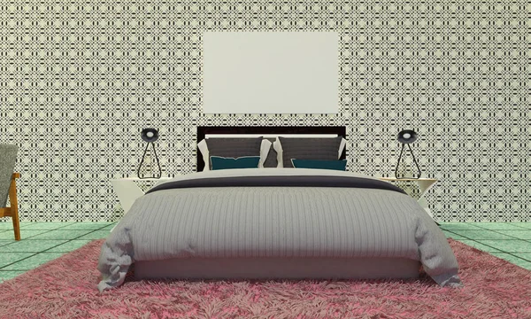 Modern ve çatı katı yatak odası iç-3d render