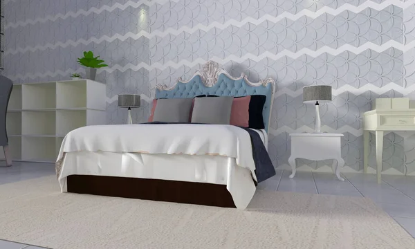 Modern ve çatı katı yatak odası iç-3d render