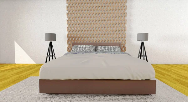 Modern ve çatı katı yatak odası iç-3d render