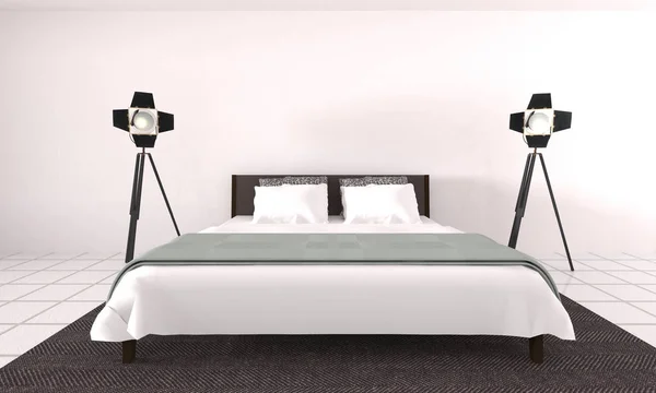 Moderno e soppalco camera da letto interior-3d rendering — Foto Stock