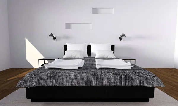 Moderno e soppalco camera da letto interior-3d rendering — Foto Stock