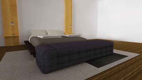Modern ve çatı katı yatak odası iç-3d render