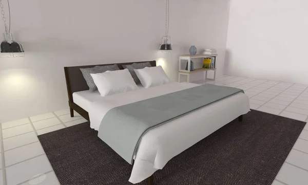 Modern ve çatı katı yatak odası iç-3d render