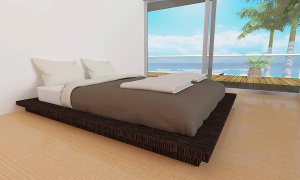 Modern ve çatı katı yatak odası iç-3d render