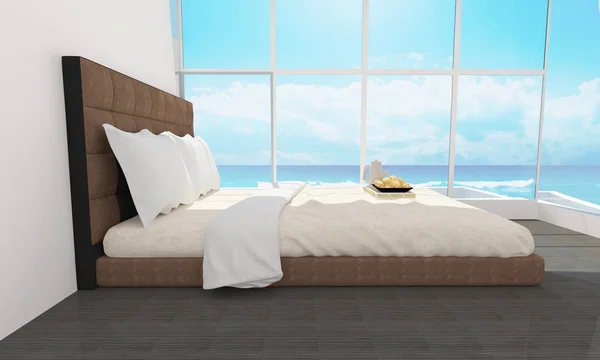 Modern ve çatı katı yatak odası iç-3d render