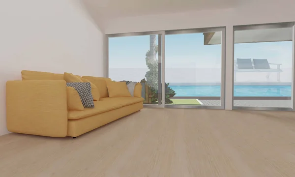 Modern masa ve sandalye oturma odası fot tatil ve yaz-3d render — Stok fotoğraf