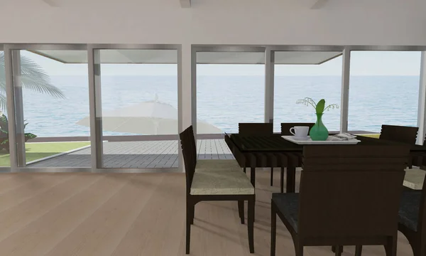 Modern masa ve sandalye oturma odası fot tatil ve yaz-3d render