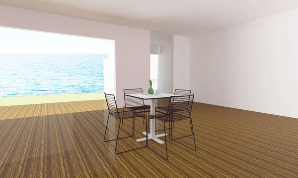 Modern masa ve sandalye oturma odası fot tatil ve yaz-3d render