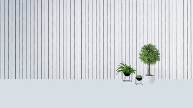 eski duvar dekorasyonu ile yeşil bitki vazo-3D render