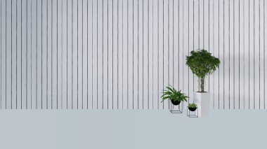 eski duvar dekorasyonu ile yeşil bitki vazo-3D render