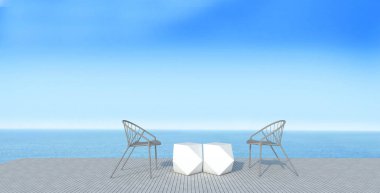 Tatil ve yaz-3 Deniz Manzaralı güneşlenme ile Beach Lounge