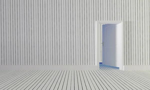 Beyaz ahşap kapı açmak için ahşap duvar arka plan-3d room 